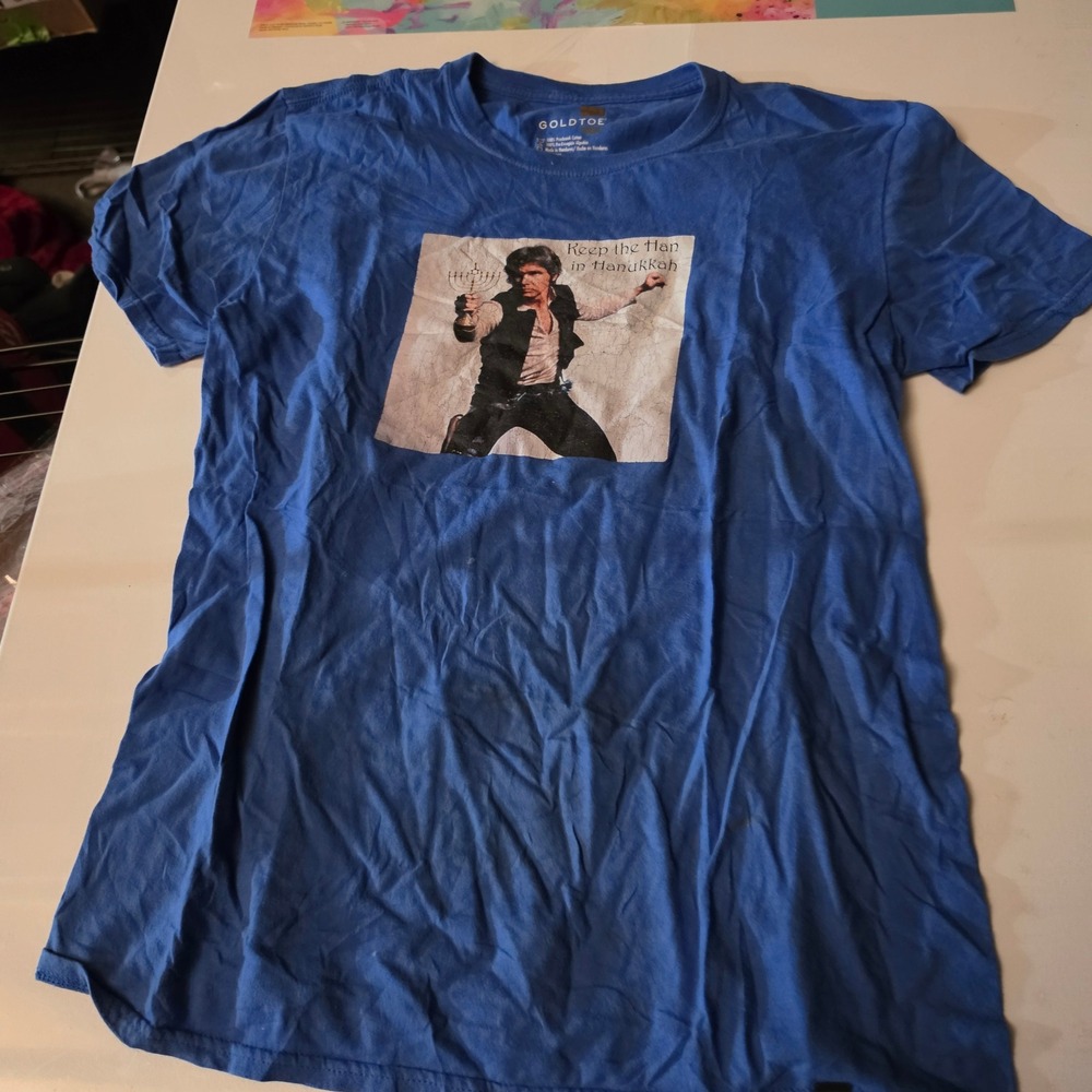 Goldtoe Men Han Solo Star Wars Hanukkah Graphic T-Shirt Blue Large L